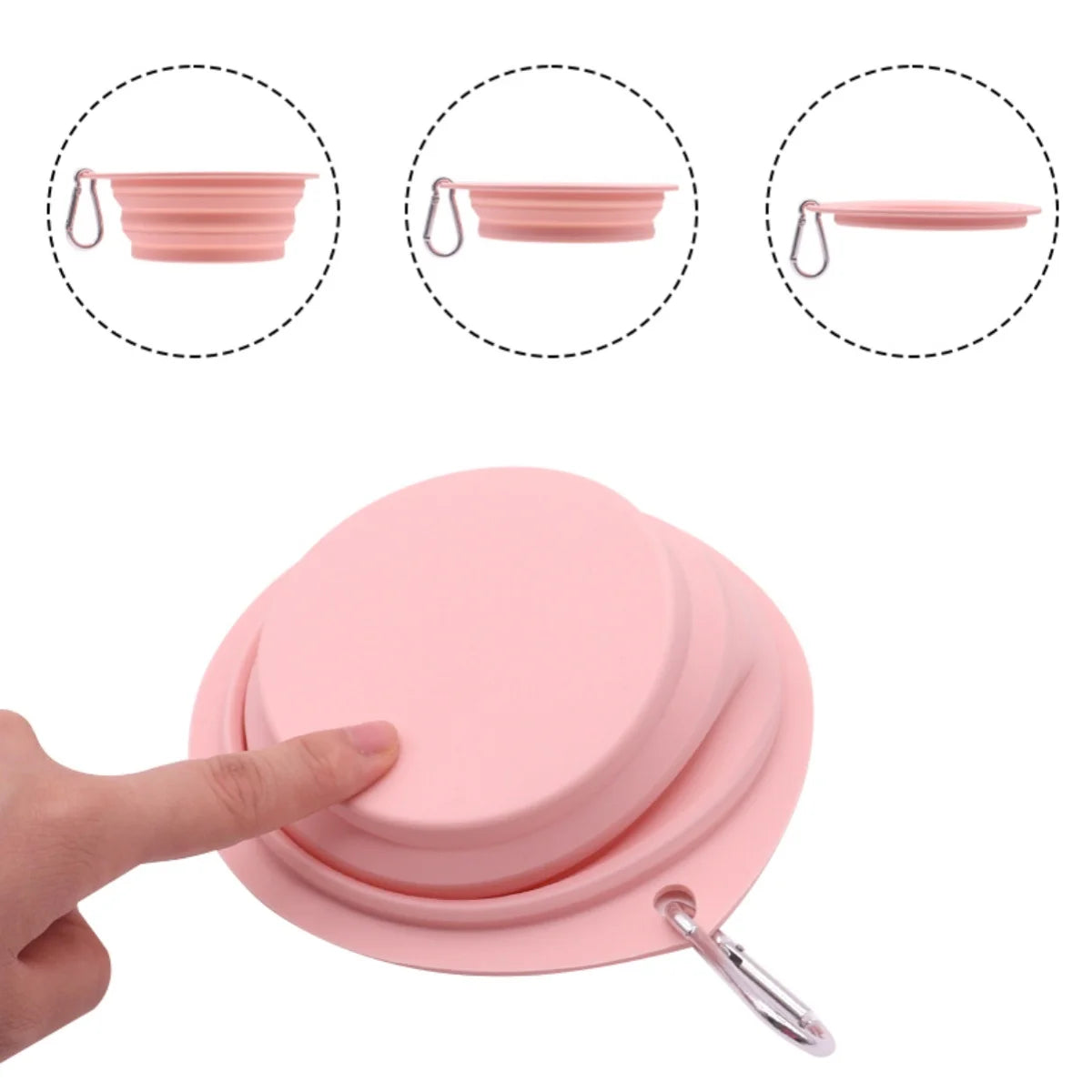 Collapsible Pet Silicone Dog Food Water Bowl Macaron Color Outdoor Travel Portable Folding Supplies Dishes with Carabiner