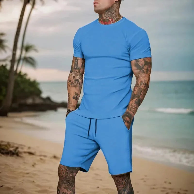 Men's two-piece sports suit shorts casual fashion summer 2024 hot item