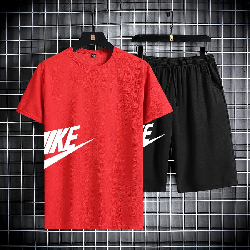 Men's summer short sleeved set, quick drying short sleeved T-shirt shorts, running sports set, two-piece set