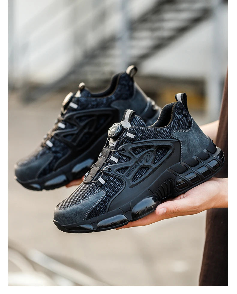 Slack-stab-proof work shoes with elastic buttons and lace-up