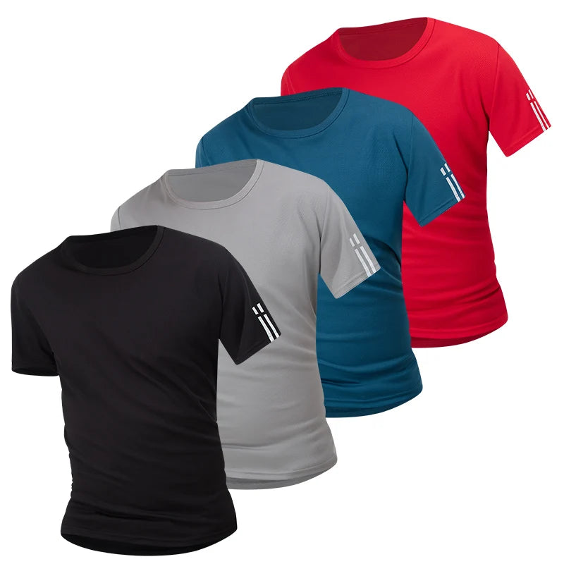 2/4 Pcs Men's Summer Quick-drying Mesh Color Short-sleeved T-shirt Young and middle-aged loose plus size fitness running Joker T