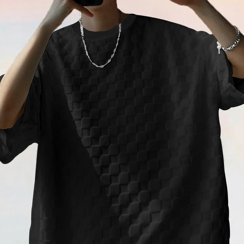 European and American Oversized Fashion Brand Men's Summer New Chessboard Plaid Loose Sports and Leisure Two-Piece Set