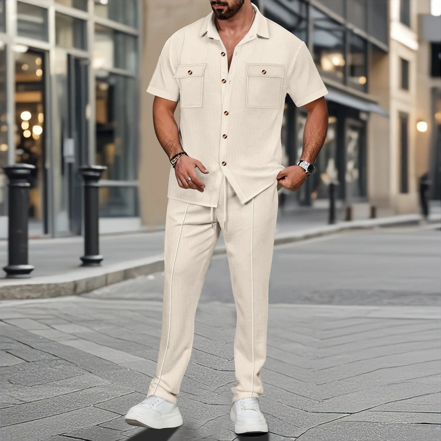 New men's outdoor sportswear 2025 men's short-sleeved trousers casual can wear shirt high-grade summer jacket men's two sets