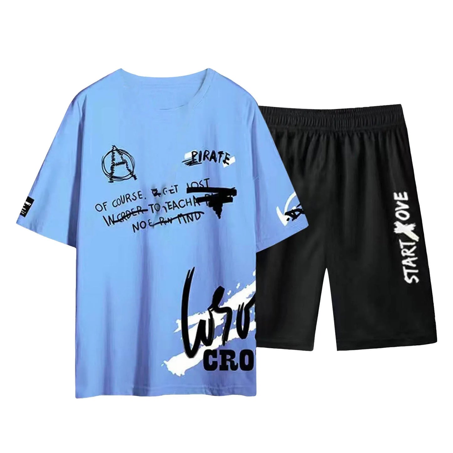 Casual Sportswear Mens Summer Two-Pieces Outfit Short Sleeve Round Neck Top And Shorts Two Piece Set Stylish Outfits Ropa Hombre
