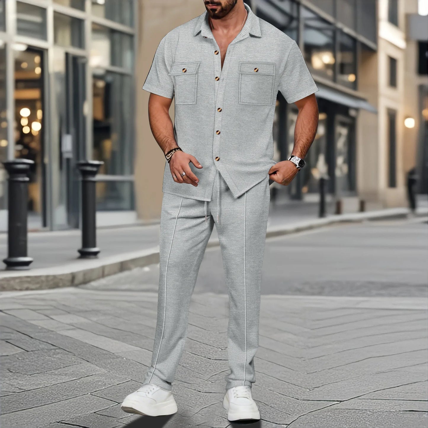 New men's outdoor sportswear 2025 men's short-sleeved trousers casual can wear shirt high-grade summer jacket men's two sets