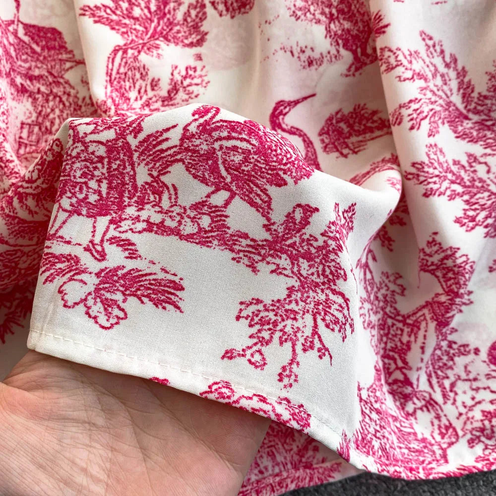 2025 New Summer Pink/Purple Flower Print Romantic Retro Party Dress Elastic High Waist Vacation Long Dress Beach Vestido