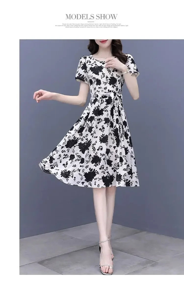 Breathable Chiffon Floral Print Dress V Neck Slim Fit With Ruffles