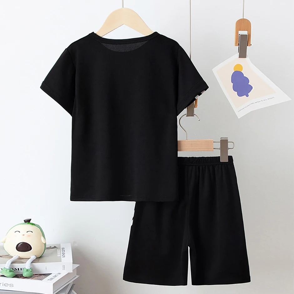 2 Pieces Children's Summer Solid Color Quick Drying Breathable Set Boys' Sports Running Is A Comfortable Top Girls' Loose Shorts