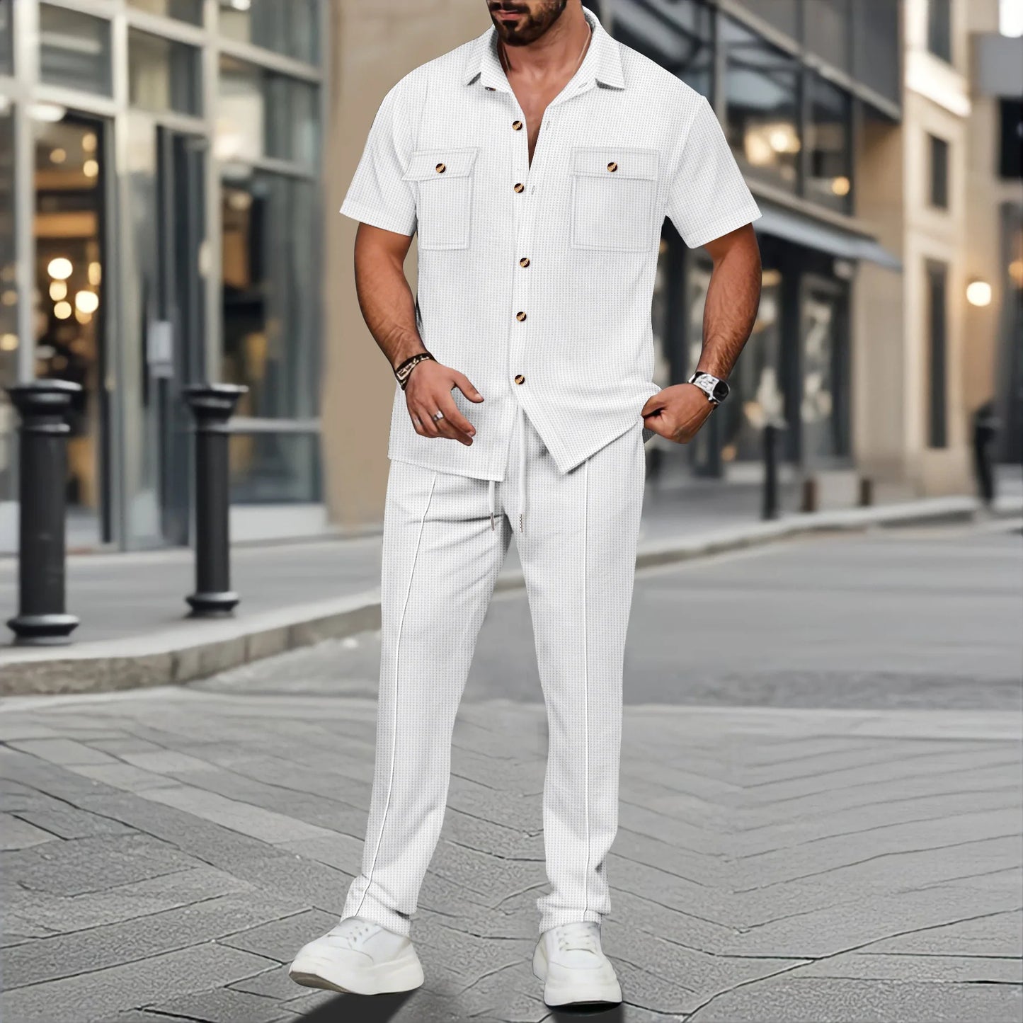 New men's outdoor sportswear 2025 men's short-sleeved trousers casual can wear shirt high-grade summer jacket men's two sets