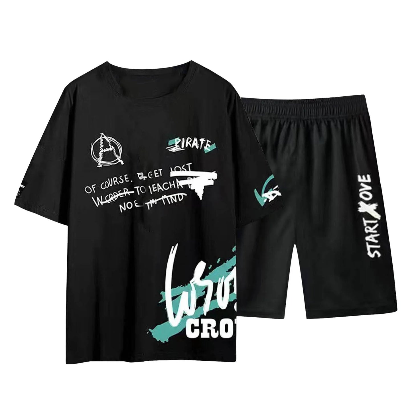Casual Sportswear Mens Summer Two-Pieces Outfit Short Sleeve Round Neck Top And Shorts Two Piece Set Stylish Outfits Ropa Hombre