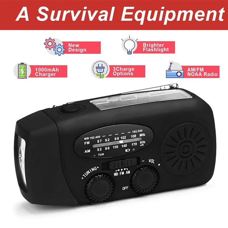 Multifunctional AM/FM/NOAA Portable Weather Radio Emergency Hand Crank Radio Power Bank Solar Charging with LED Flashlight