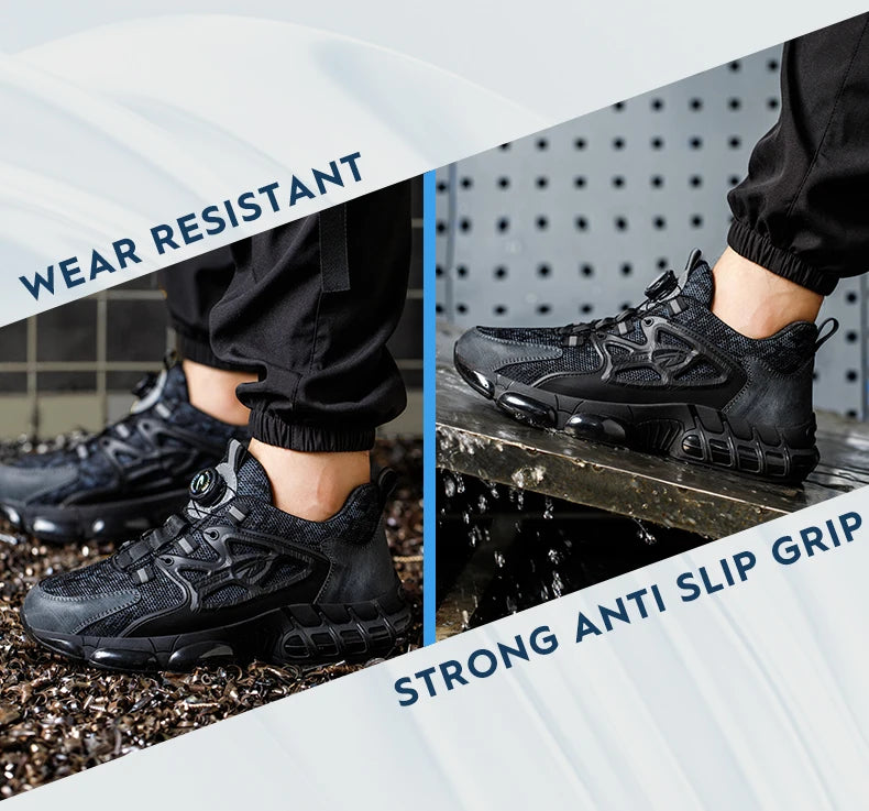 Slack-stab-proof work shoes with elastic buttons and lace-up