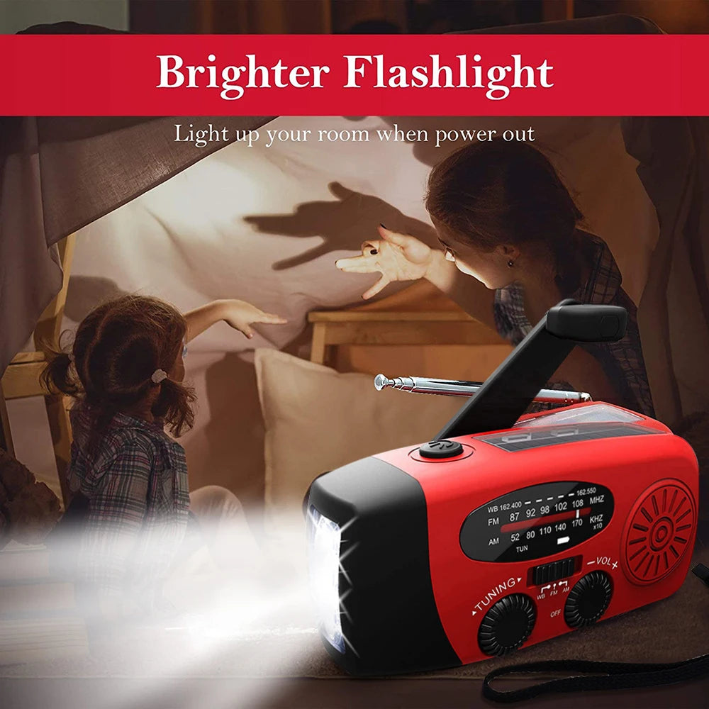 Multifunctional AM/FM/NOAA Portable Weather Radio Emergency Hand Crank Radio Power Bank Solar Charging with LED Flashlight