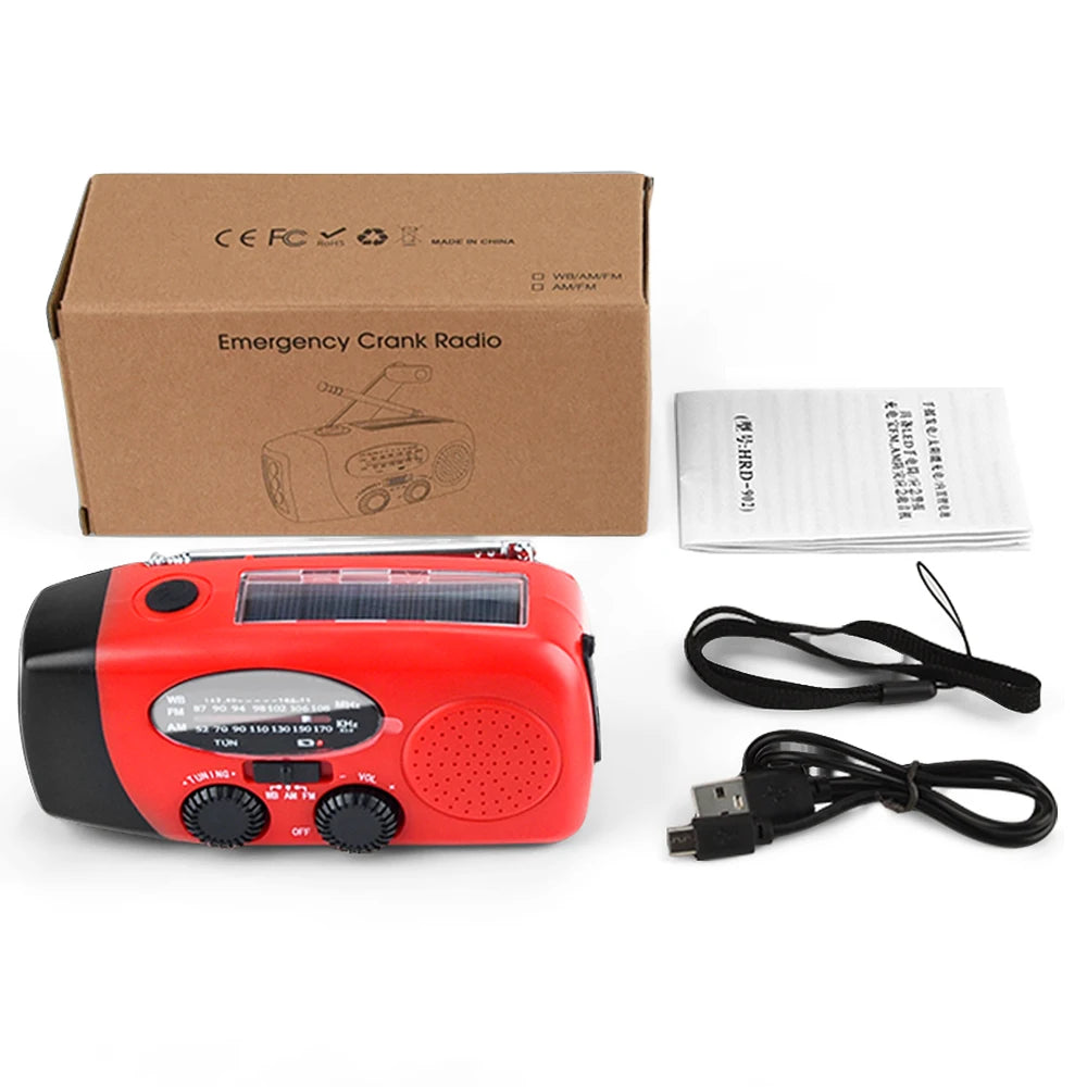 Multifunctional AM/FM/NOAA Portable Weather Radio Emergency Hand Crank Radio Power Bank Solar Charging with LED Flashlight