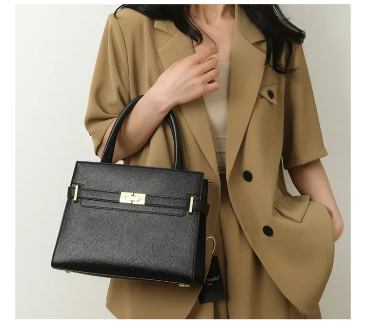 Women's soft leather handbag simple small square bag casual women's bucket bag fashionable single shoulder crossbody bag