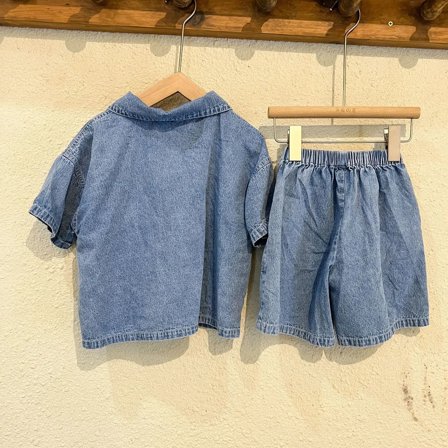 5816C Children's Clothing Set Denim Suit Summer Casual Boy's Denim Suit Letter Print Top+ Shorts Casual Two-piece Suit