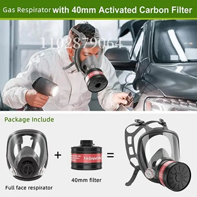 Full face respirator - mask with 40 mm gas filter canister for industrial gases, chemical, polishing, welding, spraying Gas mask