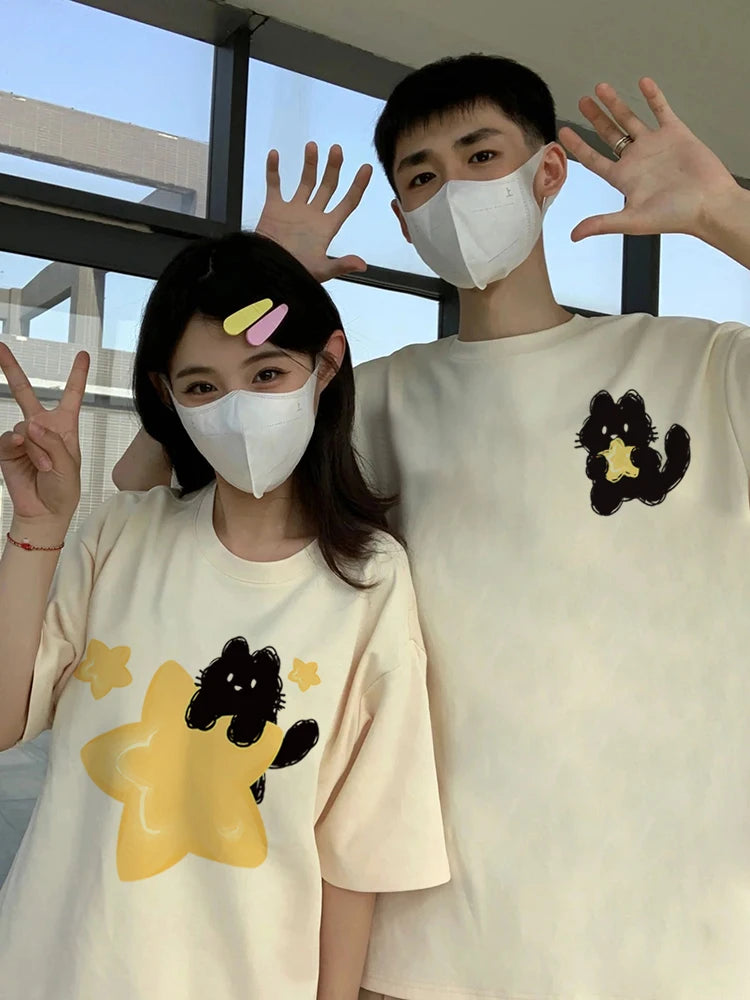 Honeymoon Couple Outfits Dating korean reviews many clothes 한국인 후기 많은 옷 Summer Spring Print couple Tshirt Tee