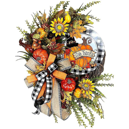 Lattice Pumpkin Sunflower Wreath Front Door - Home Decor Halloween Autumn Rustic Farmhouse Wreath Thanksgiving Christmas Garden