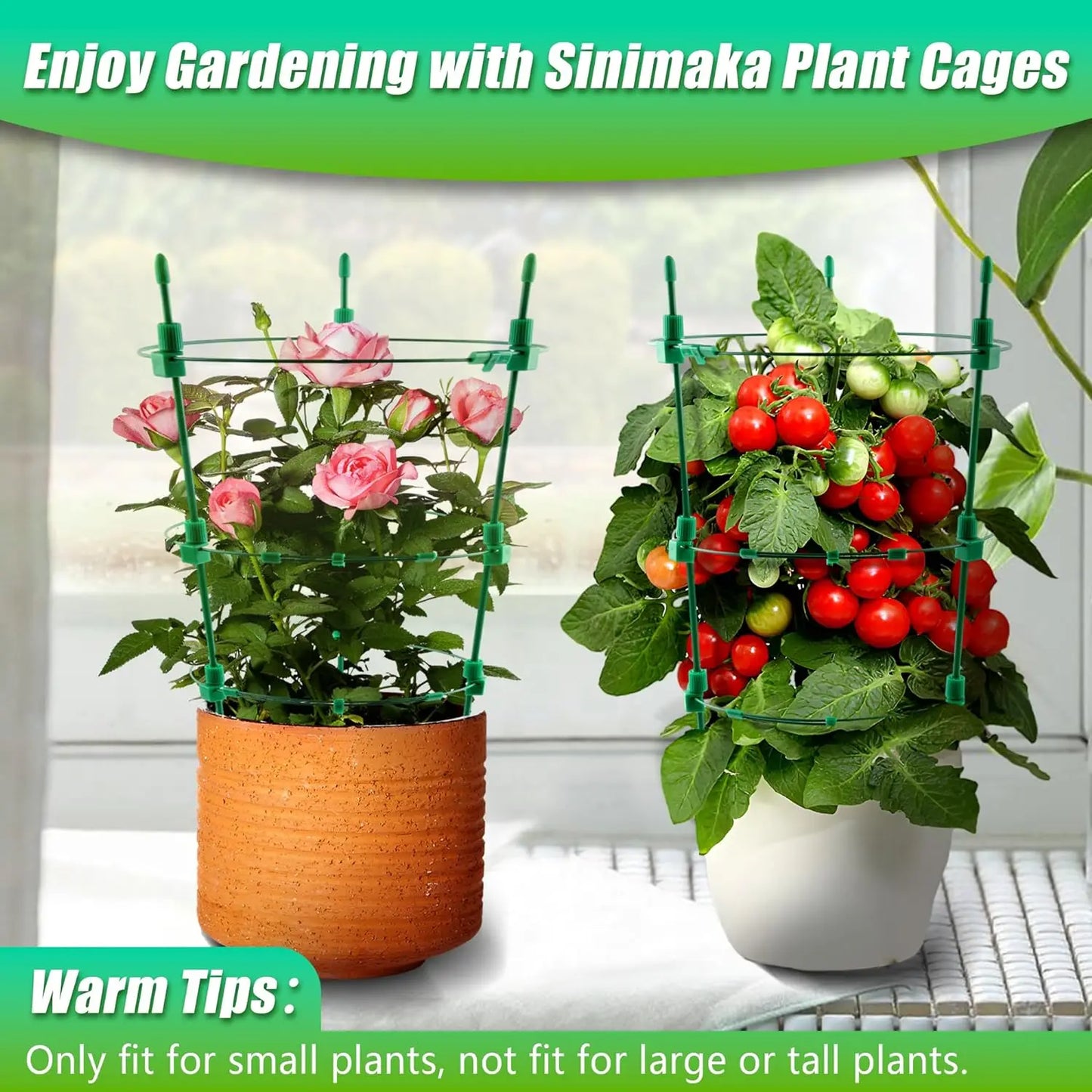 4pcs 18 Inch Adjustable Tomato Plant Stakes - Green Plastic Garden Supports for Climbing Plants