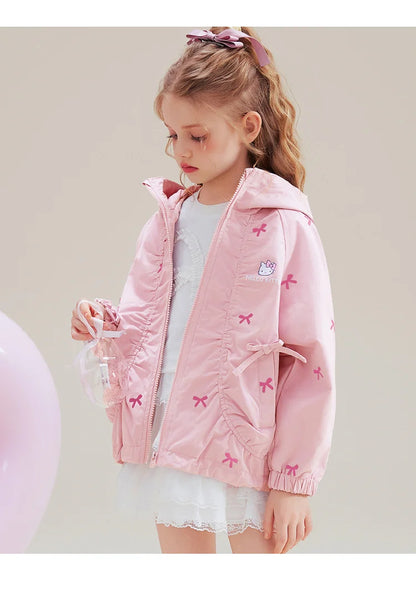 [Genuine Licensed] Girls' Autumn Outerwear 2025 New Style with Bowknot, Pink Cartoon Hello Kitty Girls' Autumn Top