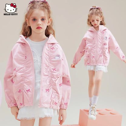 [Genuine Licensed] Girls' Autumn Outerwear 2025 New Style with Bowknot, Pink Cartoon Hello Kitty Girls' Autumn Top