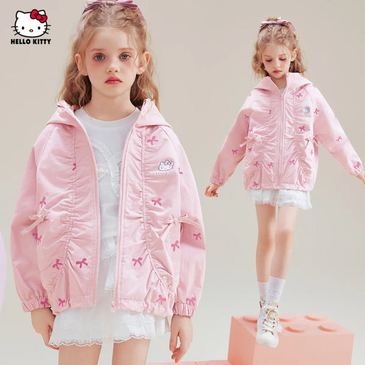 [Genuine Licensed] Girls' Autumn Outerwear 2025 New Style with Bowknot, Pink Cartoon Hello Kitty Girls' Autumn Top