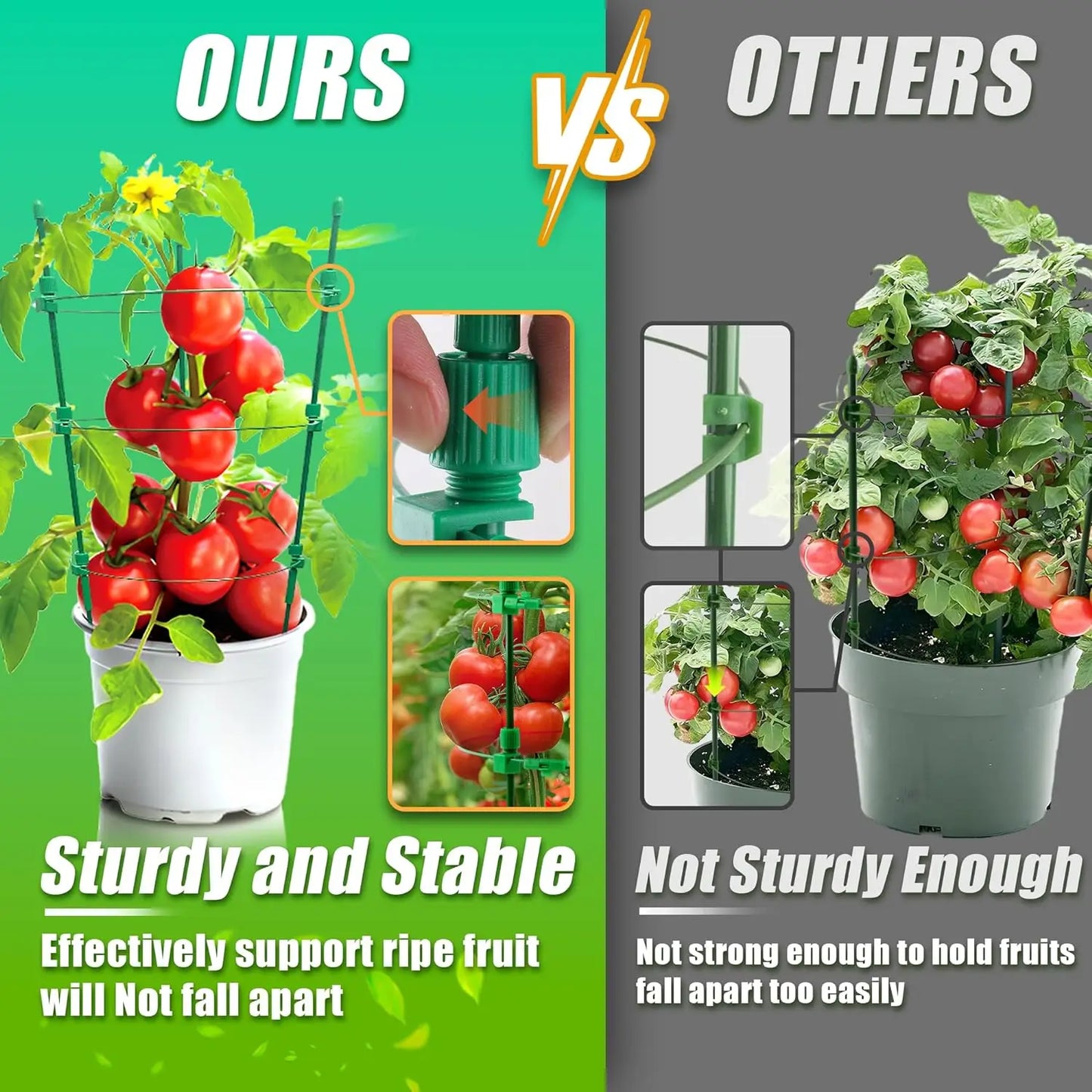 4pcs 18 Inch Adjustable Tomato Plant Stakes - Green Plastic Garden Supports for Climbing Plants