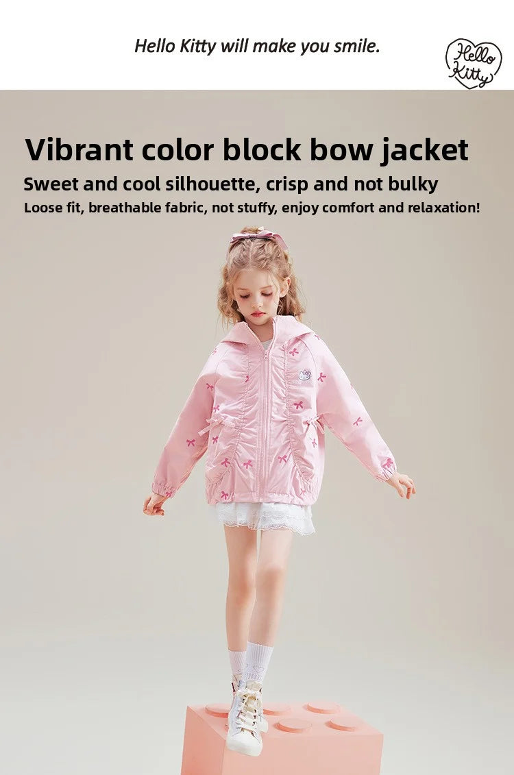 [Genuine Licensed] Girls' Autumn Outerwear 2025 New Style with Bowknot, Pink Cartoon Hello Kitty Girls' Autumn Top