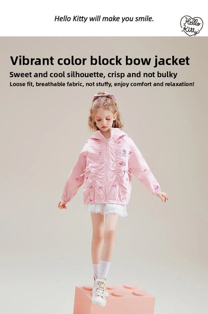 [Genuine Licensed] Girls' Autumn Outerwear 2025 New Style with Bowknot, Pink Cartoon Hello Kitty Girls' Autumn Top
