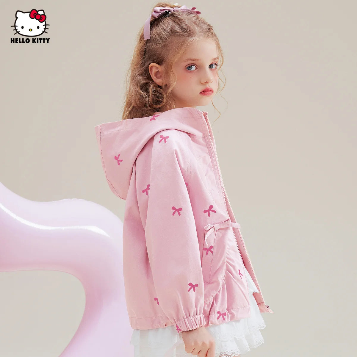 [Genuine Licensed] Girls' Autumn Outerwear 2025 New Style with Bowknot, Pink Cartoon Hello Kitty Girls' Autumn Top