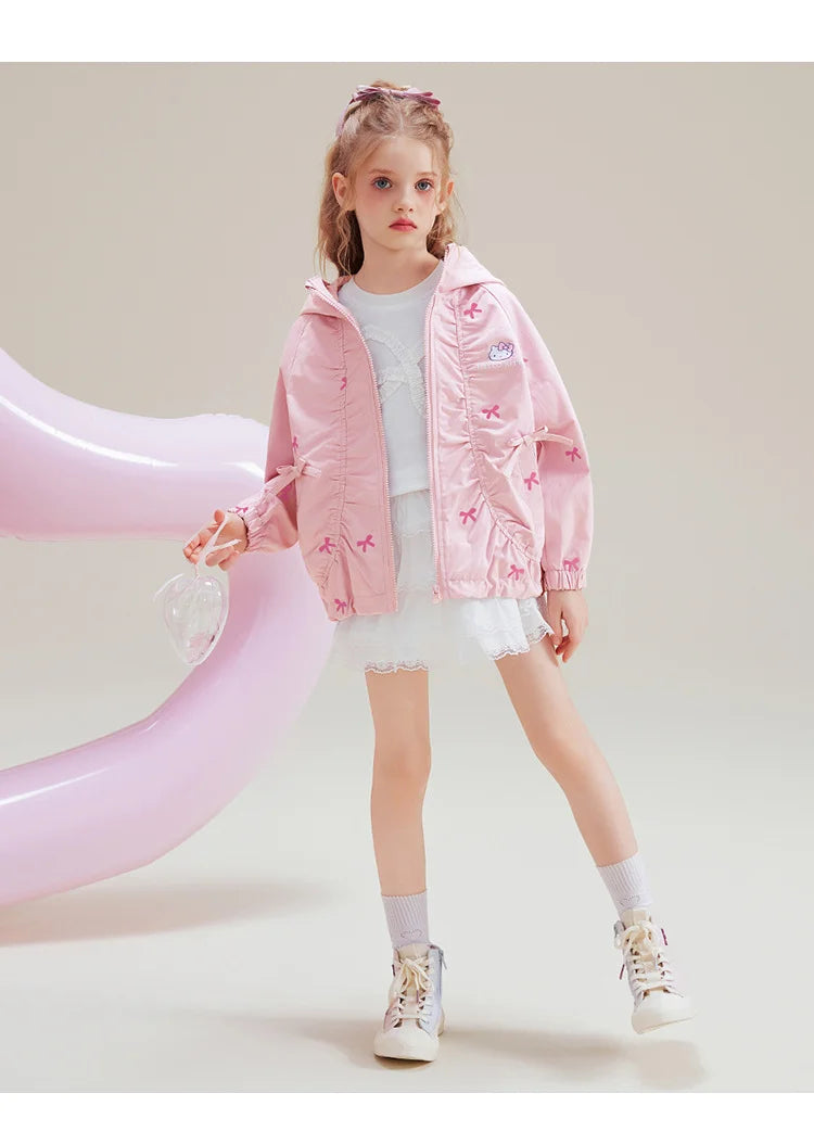 [Genuine Licensed] Girls' Autumn Outerwear 2025 New Style with Bowknot, Pink Cartoon Hello Kitty Girls' Autumn Top