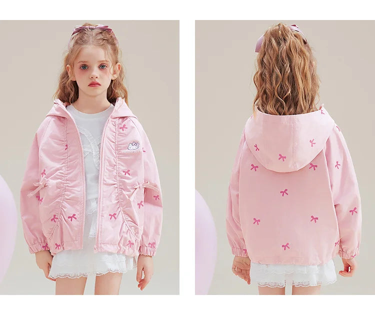 [Genuine Licensed] Girls' Autumn Outerwear 2025 New Style with Bowknot, Pink Cartoon Hello Kitty Girls' Autumn Top