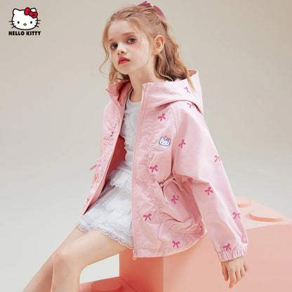 [Genuine Licensed] Girls' Autumn Outerwear 2025 New Style with Bowknot, Pink Cartoon Hello Kitty Girls' Autumn Top