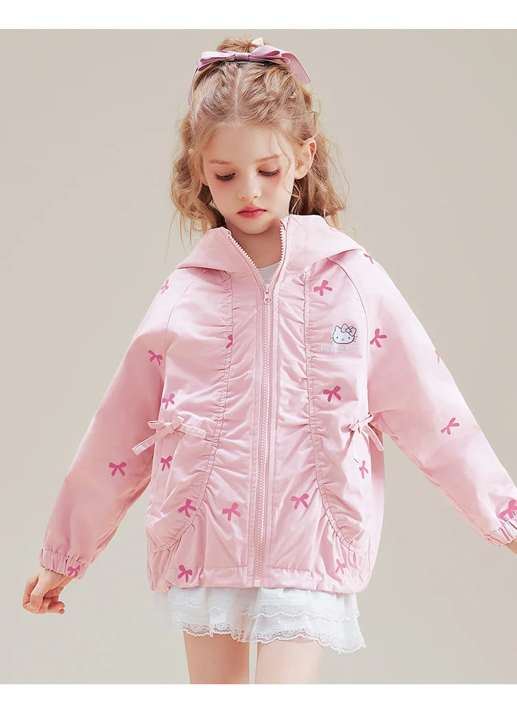 [Genuine Licensed] Girls' Autumn Outerwear 2025 New Style with Bowknot, Pink Cartoon Hello Kitty Girls' Autumn Top