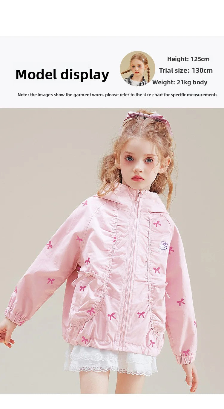 [Genuine Licensed] Girls' Autumn Outerwear 2025 New Style with Bowknot, Pink Cartoon Hello Kitty Girls' Autumn Top