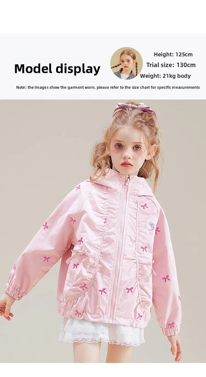 [Genuine Licensed] Girls' Autumn Outerwear 2025 New Style with Bowknot, Pink Cartoon Hello Kitty Girls' Autumn Top