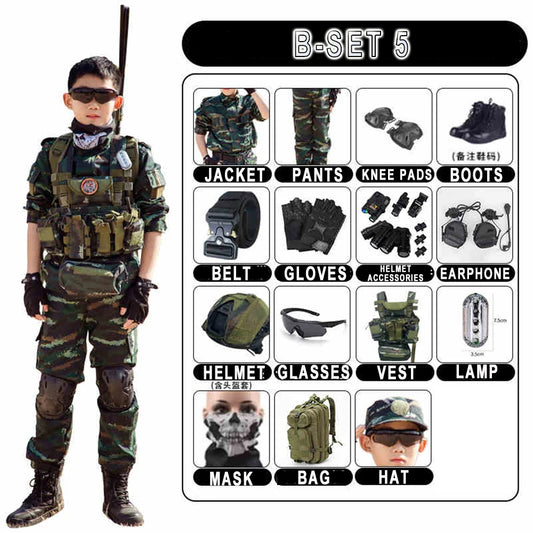 Children's Tactical Military Camouflage Suits Boys' Girls' Special Forces Short-Sleeved Clothing Outdoor Summer Camp Equipment
