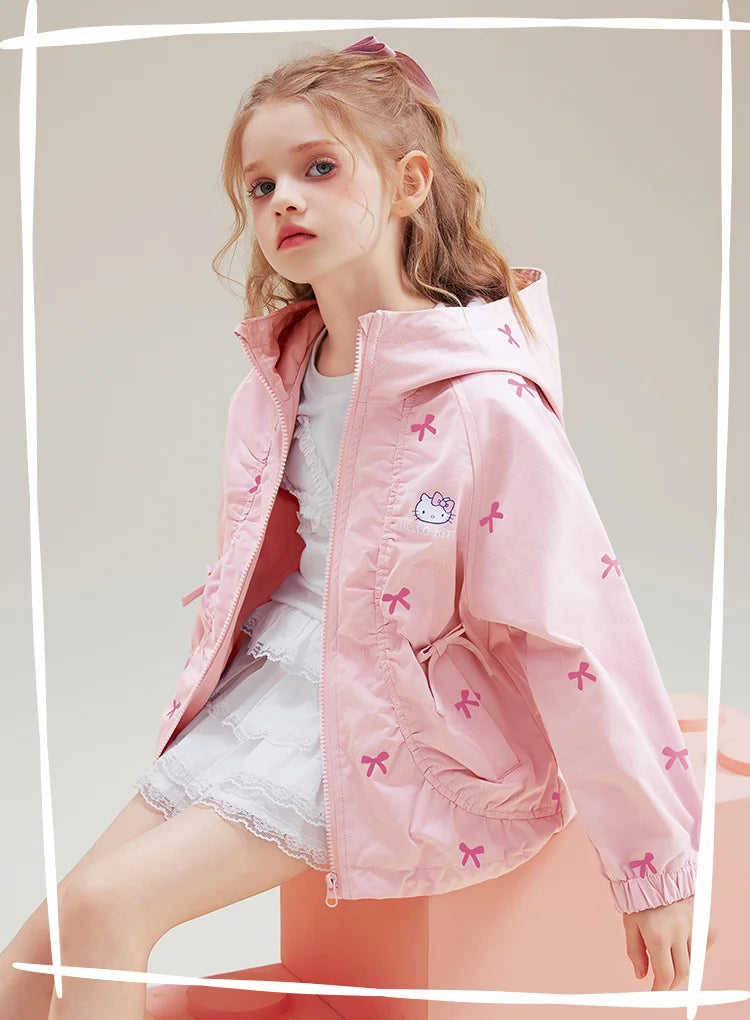 [Genuine Licensed] Girls' Autumn Outerwear 2025 New Style with Bowknot, Pink Cartoon Hello Kitty Girls' Autumn Top