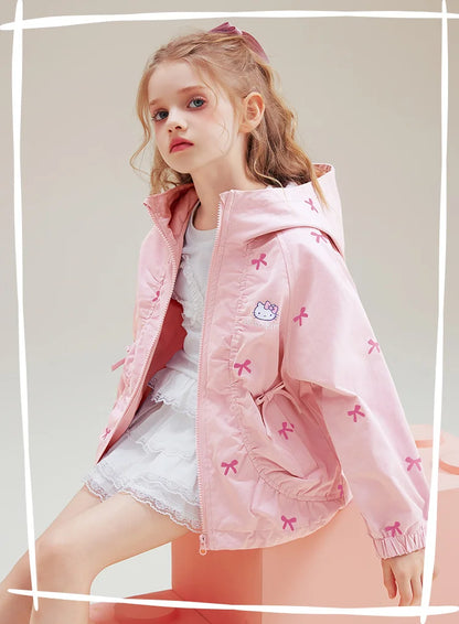 [Genuine Licensed] Girls' Autumn Outerwear 2025 New Style with Bowknot, Pink Cartoon Hello Kitty Girls' Autumn Top