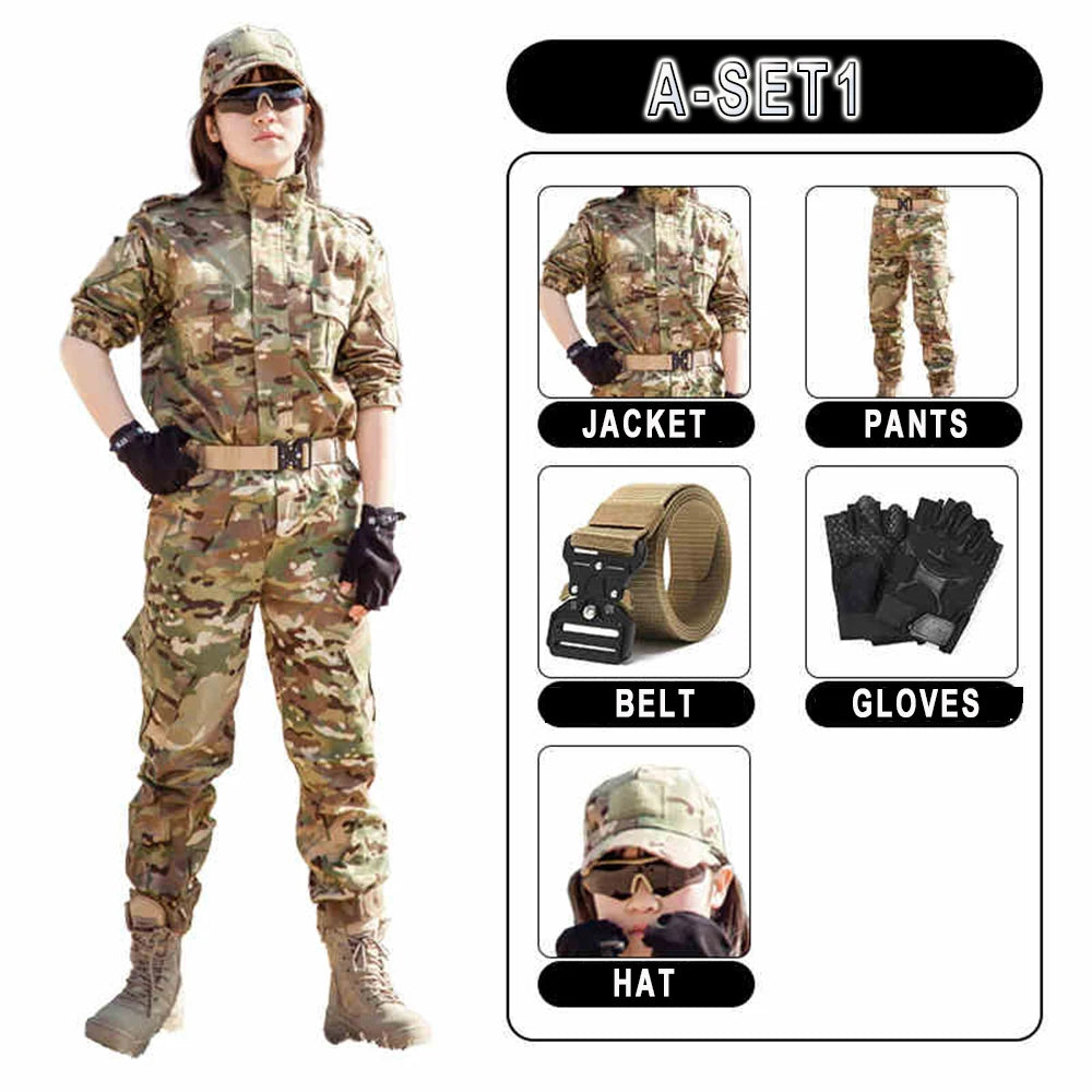 Children's Tactical Military Camouflage Suits Boys' Girls' Special Forces Short-Sleeved Clothing Outdoor Summer Camp Equipment