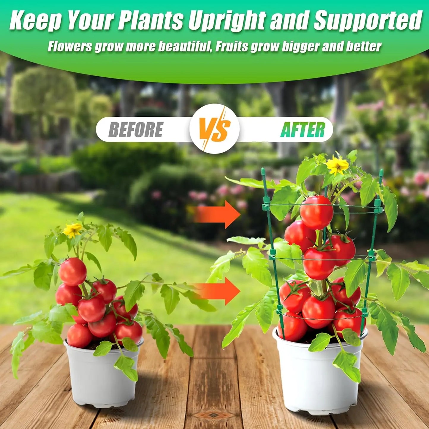 4pcs 18 Inch Adjustable Tomato Plant Stakes - Green Plastic Garden Supports for Climbing Plants
