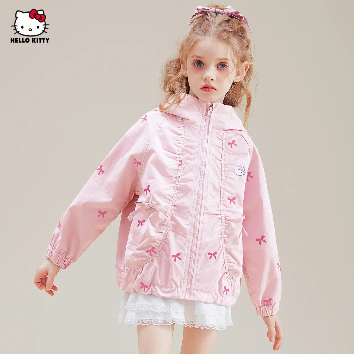 [Genuine Licensed] Girls' Autumn Outerwear 2025 New Style with Bowknot, Pink Cartoon Hello Kitty Girls' Autumn Top