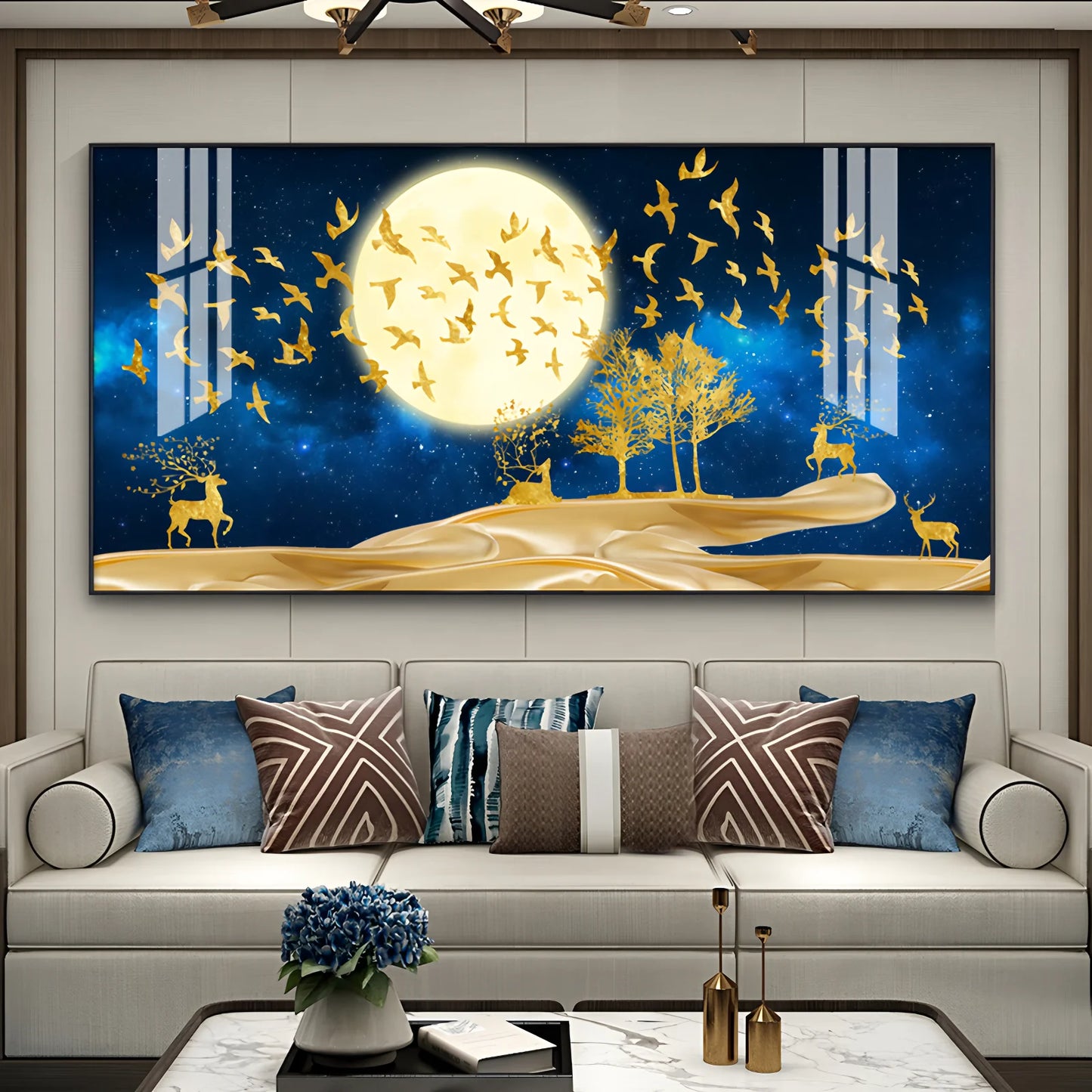 Elk Art Living Room Sofa Background Wall Crystal Porcelain Decorative Painting Hotel Corridor Wall Art Decor Hanging Painting