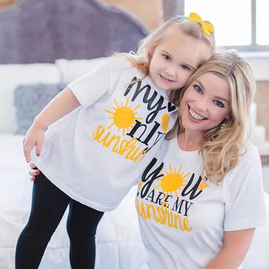 1pc You Are My Sunshine My Only Sunshine Mommy and Daughter Matching Tshirts Family Look Shirts Mother Son Outfits Tops