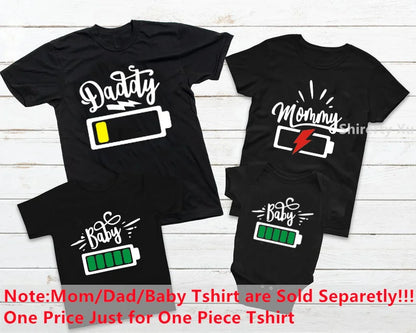 Daddy Mommy Baby Matching Shirts Low Battery and Charged Battery Tees Funny Matching Family Shirts Daddy Mommy and Me Outfits