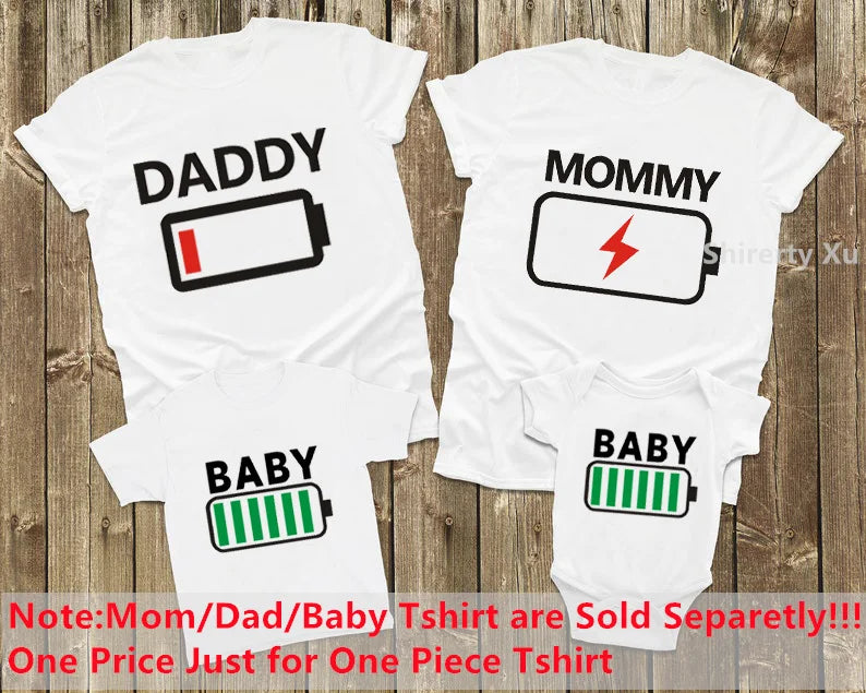 Daddy Mommy Baby Matching Shirts Low Battery and Charged Battery Tees Funny Matching Family Shirts Daddy Mommy and Me Outfits