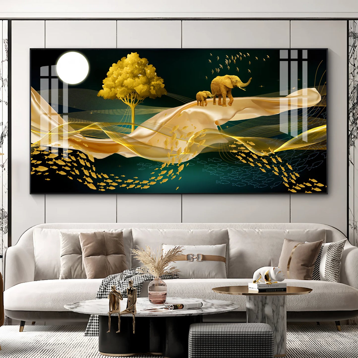 Elk Art Living Room Sofa Background Wall Crystal Porcelain Decorative Painting Hotel Corridor Wall Art Decor Hanging Painting