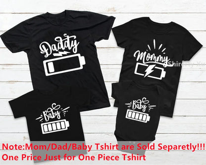 Daddy Mommy Baby Matching Shirts Low Battery and Charged Battery Tees Funny Matching Family Shirts Daddy Mommy and Me Outfits