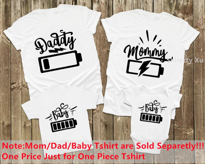 Daddy Mommy Baby Matching Shirts Low Battery and Charged Battery Tees Funny Matching Family Shirts Daddy Mommy and Me Outfits